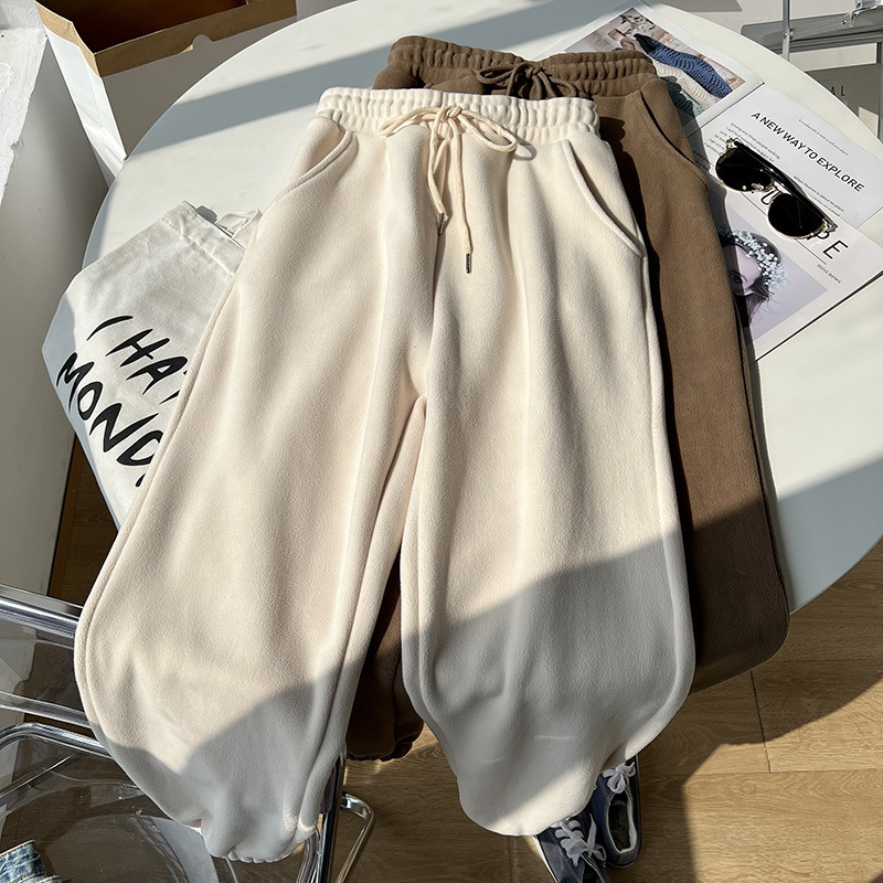 양면 양털 스웨트 팬츠 여성의 겨울 기모 두꺼운 느슨한 외부 착용 가을 및 겨울 따뜻한 캐주얼 스포츠 바지