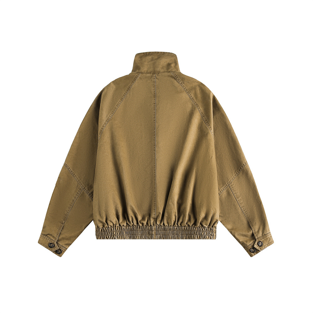 Men's Stand Collar Patchwork Workwear Jacket Loose Fit Trendy Top_voghion.com