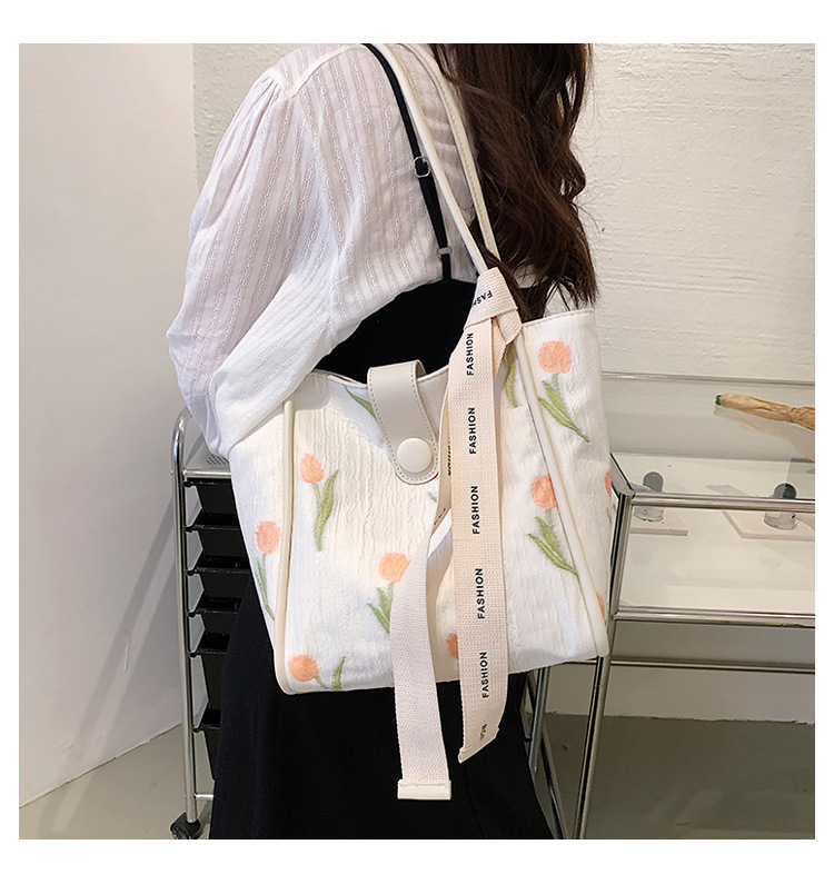 Women's Fashion Floral Splicing Contrasting Colors Flower Square Zipper Tote Bag Canvas Shoulder Bags display picture 4