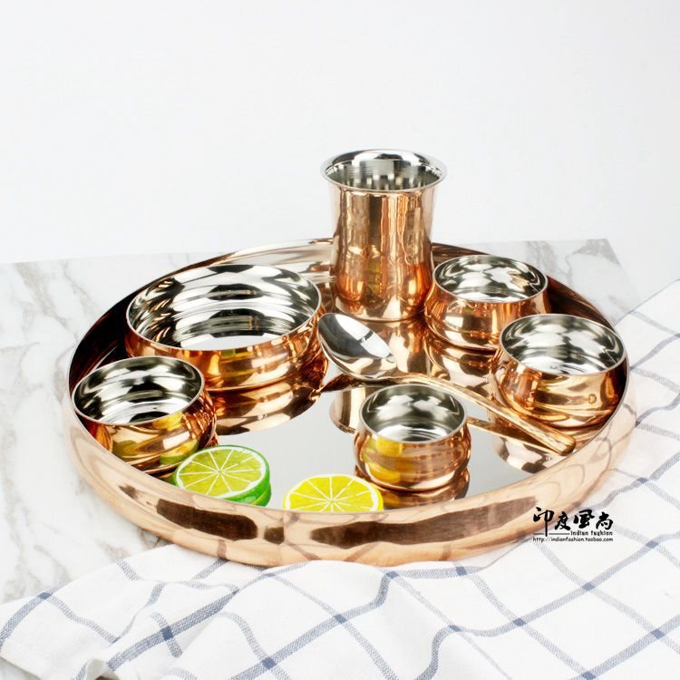 Indian Style Thali Set, Handmade Copper Thali, Curry Round Plate, Hotel Restaurant Specialty Tableware Indian Style Thali Set, Handmade Copper Thali, Curry Round Plate, Hotel Restaurant Specialty Tableware