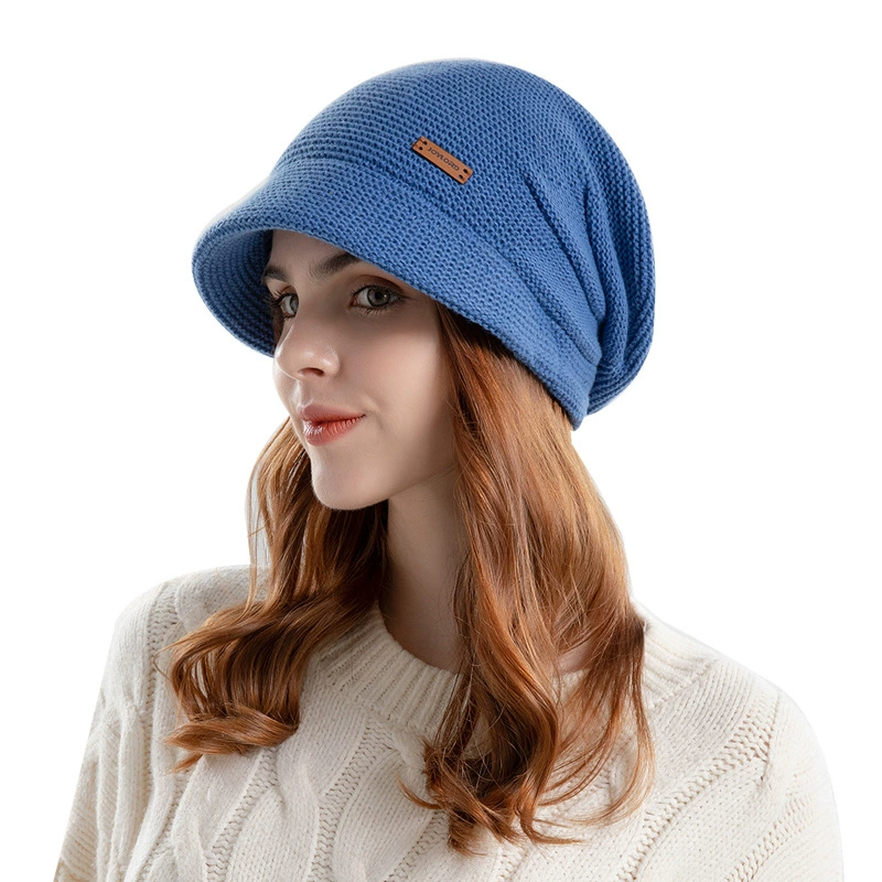 Travel warm knitted hat with brim, packable beanie, multiple colors
