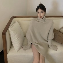 不规则设计感高领毛衣女装2025秋冬新款宽松百搭小众慵懒风针织衫