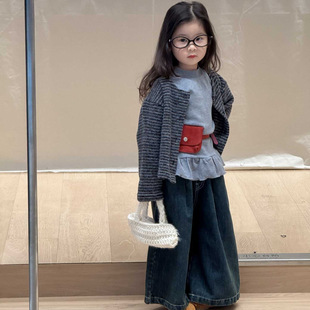 2025秋季新款童装 韩版童装 女童条纹圆领开衫 短款幼儿园外套