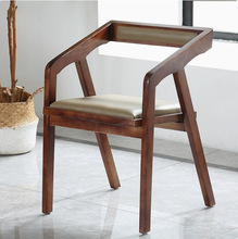 全实木咖啡厅酒吧复古餐桌椅酒店家具软垫靠背休闲椅办公桌书椅