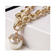 韩国时尚夸张项链大珍珠坠花瓣多层粗链条锁骨链女士韩国饰品项链