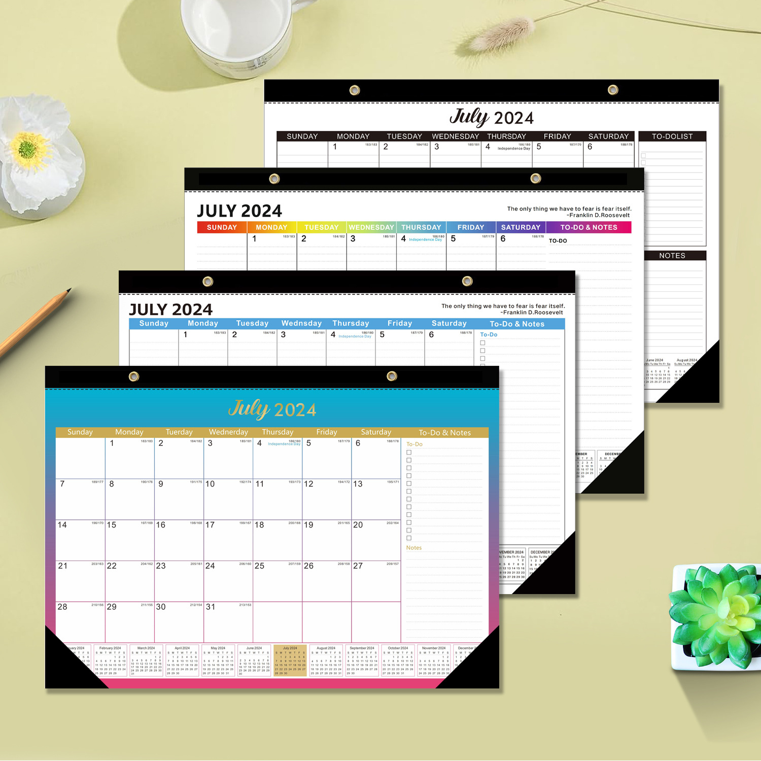 New 2024 English Calendar Wall Calendar European and American International Holiday Countdown English Desktop Simple Desk Calendar