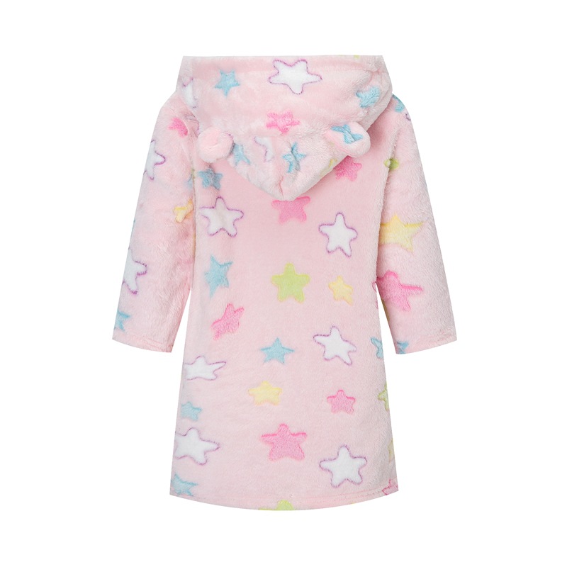 가을, 겨울 핑크 스타 후드 따뜻한 잠옷 플란넬 가디건 잠옷 크로스 보더 드롭 배송 전용