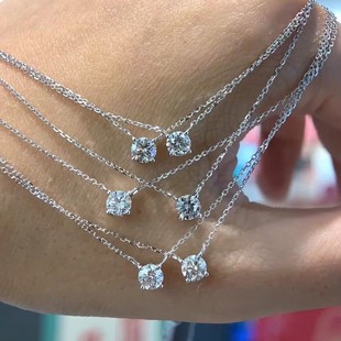 Lab-Grown Diamond Cvd/Hpht Concept Same Style Nose Stud Necklace Pt950 Platinum Four-Prong Pendant White Gold