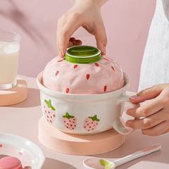カップラーメンボウル陶器ボウル電子レンジ家庭用寮用個人専用学生ハンドル付き蓋付き食器磁器ボウル