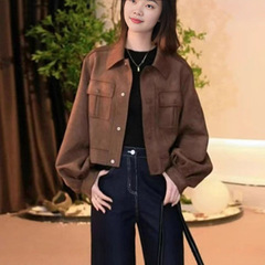 一件代发短款翻领外套女2025春秋季款小个子时尚百搭休闲夹克上衣