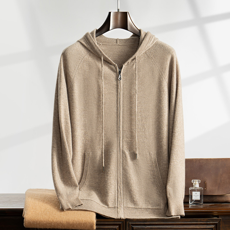 Cashmere Hoodie Men's 24 Autumn and Winter New Cashmere Sweater Hooded Zipper Knitwear Casual Sweater Coat Hoodie