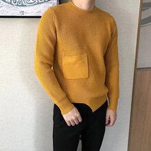 2024复古风休闲个性加厚粗针毛线衣时尚设计感下摆缺口毛衣男冬季