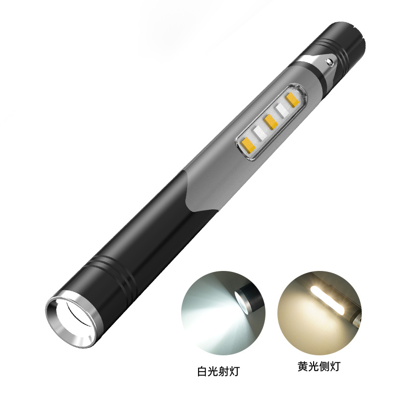 Transfronteriza nueva linterna LED USB recargable amarillo luz blanca mini pluma Luz Portátil pluma luz médica pequeña linterna