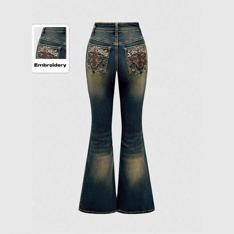 [3001] 2025 New Embroidered Flared Jeans, Stretchy, Slim-Fit, Retro Washed, Casual, Fashionable, Versatile for Women
