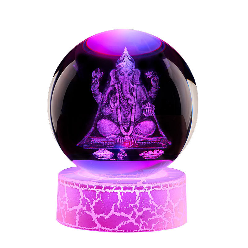 Decoración de Buda de elefante 3D láser tridimensional tallado interior bola de cristal dormitorio cabecera de la cama atmósfera luminosa estrella luz de noche
