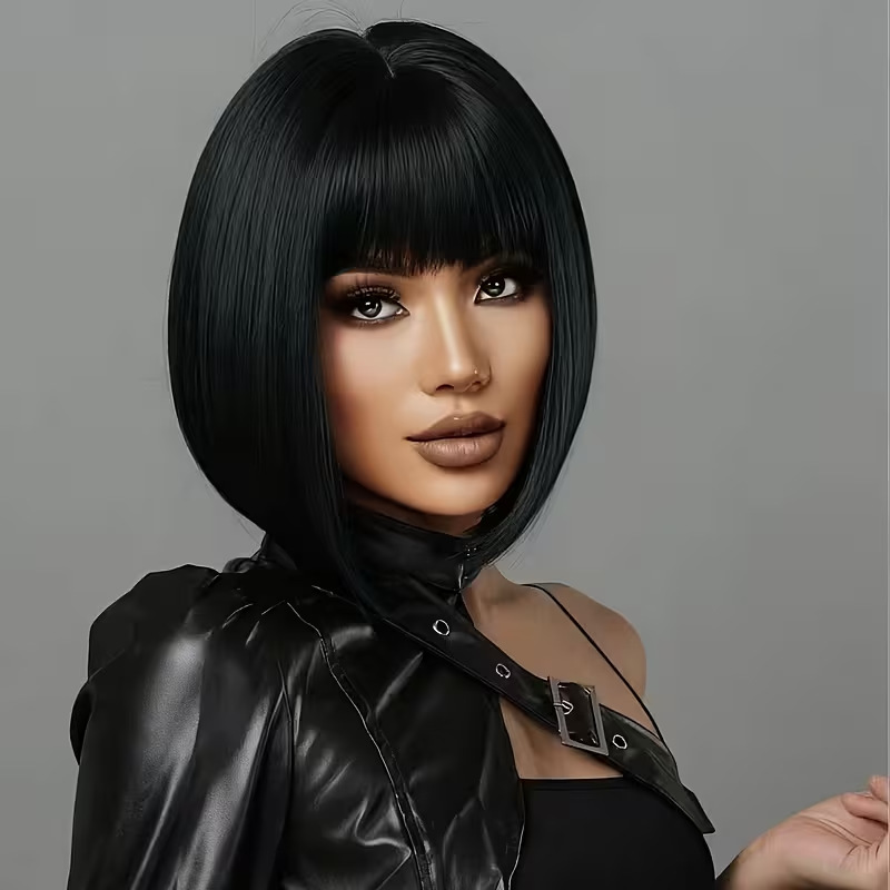 Cross-Border Cartoon-Style Black Short Straight Hair Wig for Women, Versatile, Ear-Length, One-Length Cut, Bobo Style, Breathable Inner Net