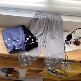 夏季女童防蚊裤透气轻薄速干裤儿童灯笼裤卡通印花冰丝凉爽童裤