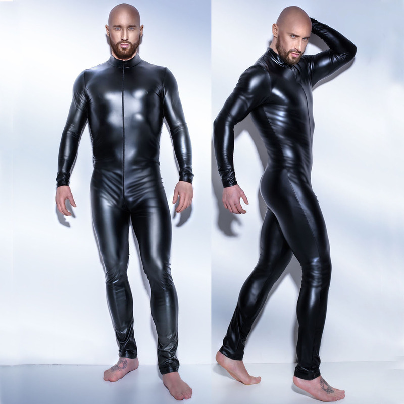 Men's Erotic Lingerie Patent Leather Bodysuit, Tight-Fitting Faux Leather for Bar Stage Performance, Wholesale of Erotic Lingerie