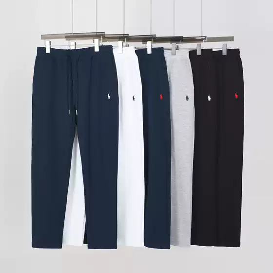 Cross-border Spring Autumn Lightweight Double-sided Knit Straight-leg Pants RL Pony Logo Casual Plus Size Loose Sports Long Pants Sweatpants