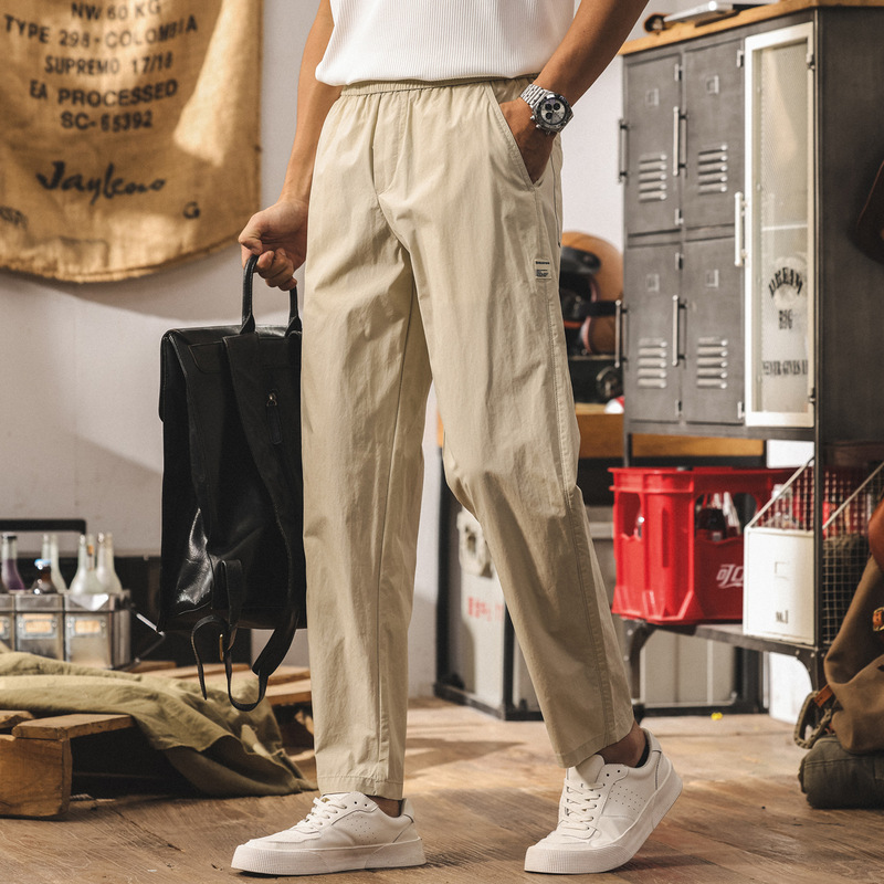 Summer Thin Cool Ice Silk Pants for Men 2025 New Trendy Brand Simple American Style Loose Men's Casual Pants