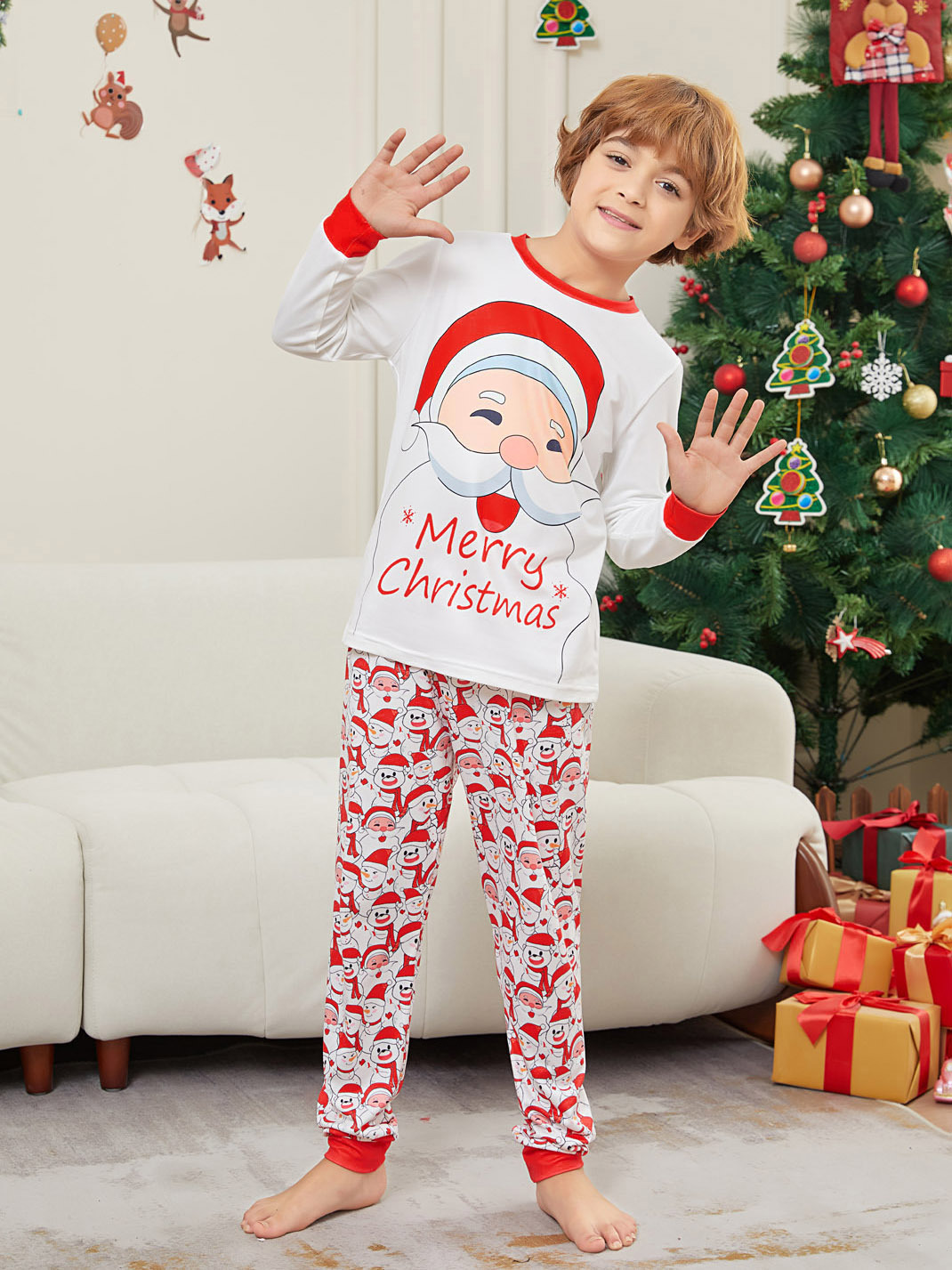 Christmas Santa letter Snowman Christmas family suit printed home clothes pajamas_voghion.com