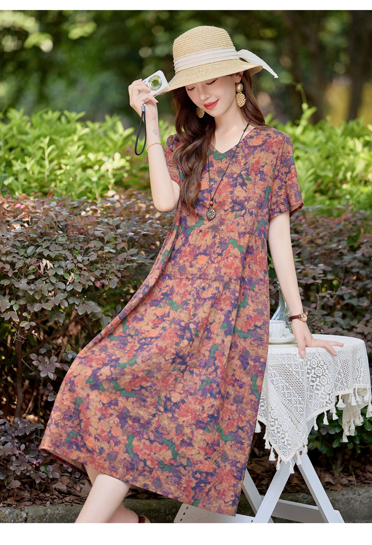 Đầm maxi nữ cotton linen in họa tiết thắt eo 2025 — Màu ảnh 03, Màu ảnh 04, Màu ảnh 01, Màu ảnh 02 chi tiết 16