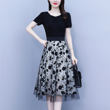 高端真丝连衣裙2025夏季新款洋气减龄网纱拼接蚕丝假两件裙子