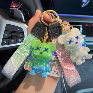 Gradient graffiti bear keychain men's car key chain couple's creative bag accessories pendant female exquisite