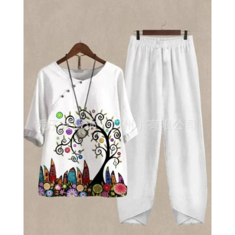 Europa y Estados Unidos trajes casuales de mujer transfronterizos de moda explosiva verano nuevo cinco mangas impresión chaqueta pantalones dos piezas