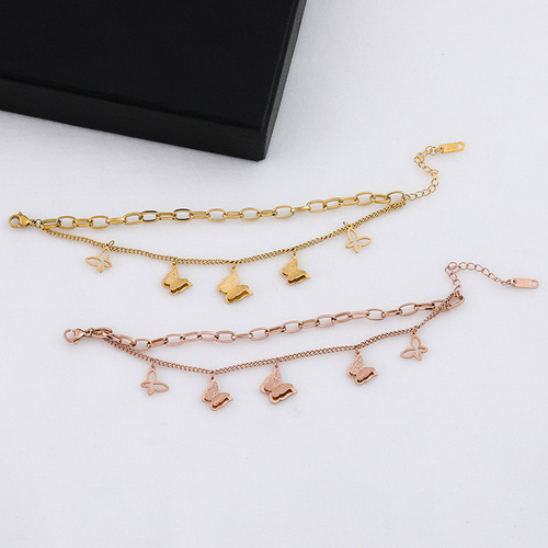 Korean minimalist rose gold double sand-blasted butterfly titanium steel bracelet, INSRARE design, exquisite double-layer women's bracelet
