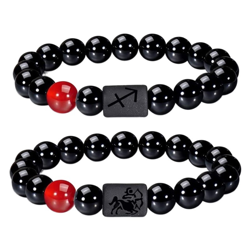 Cross-border hot sale natural stone Yellow Tiger Eye bracelet black agate twelve constellation elastic beaded bracelet bracelet for men and women