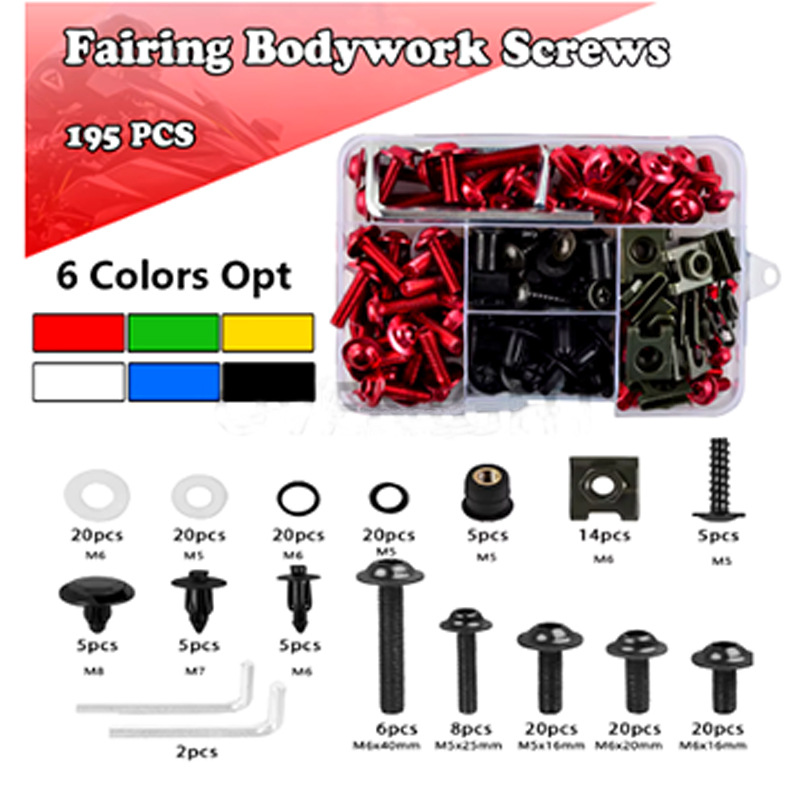 Juego de Tornillos para Carenado de Motocicleta 155pcs 177pcs 195pcs de Aluminio