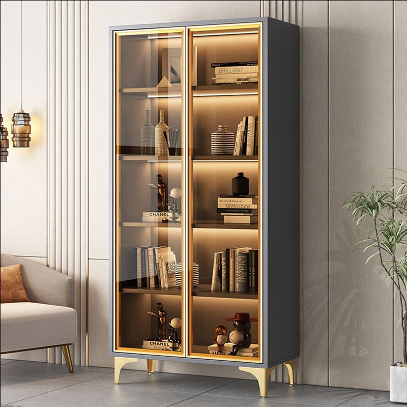 Zhoumiao Bookcase with Glass Door Transparent Wine Cabinet Light Luxury Household Living Room Integrated Whole Wall Multi-layer Bookshelf Solid Wood Handmade