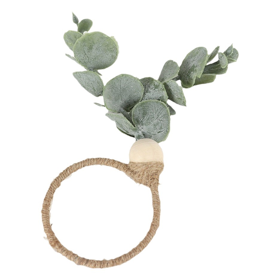 Cross-Border New Thanksgiving Eucalyptus Leaf Napkin Rings for Restaurant Banquet Table Settings, Simulated Frosted Money Leaf Napkin Holders