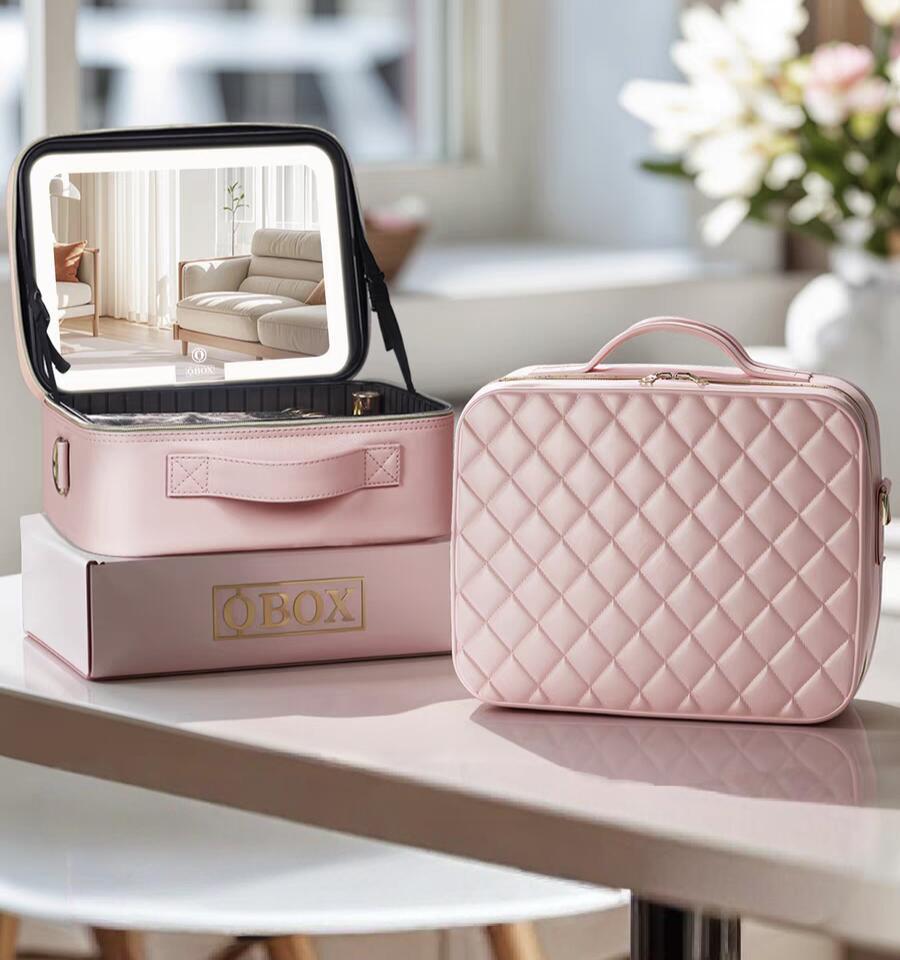 Caja de maquillaje de alto valor facial con lámpara LED, maquillaje profesional de gran capacidad, viaje de negocios, caja de almacenamiento de maquillaje portátil