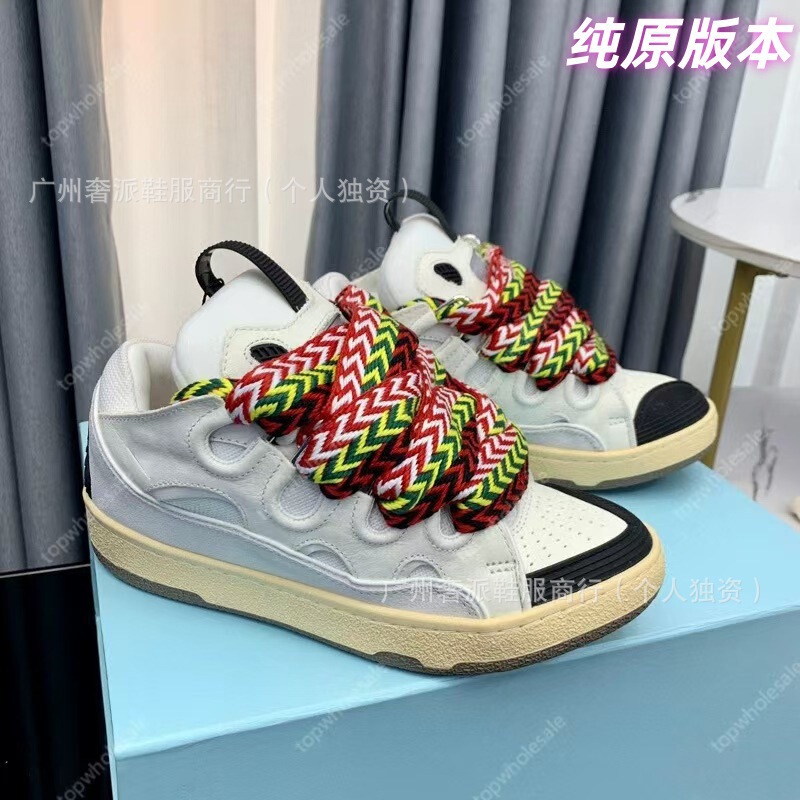 Putian Pure Original Lanvin Leather Patchwork Curb Casual Shoes for Men and Women, Couple Style Lace-Up Sneakers, Retro Dad Shoes Putian Pure Original Lanvin Leather Patchwork Curb Casual Shoes for Men and Women, Couple Style Lace-Up Sneakers, Retro Dad Shoes
