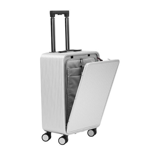 Aluminum-Magnesium Alloy Full Metal Rolling Suitcase with Front-Opening Laptop Compartment - 16/20/24 Inches, Unisex Travel Suitcase, Hard Case