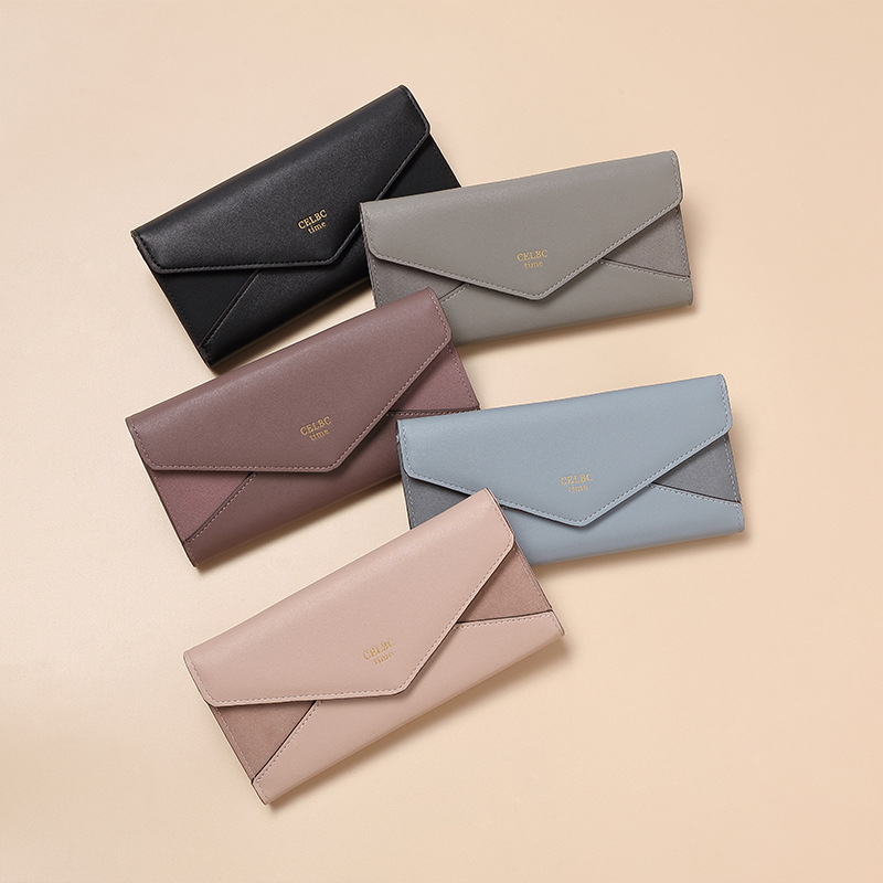 Nueva cartera de las mujeres largo 2023 verano monedero de las mujeres de alta calidad color sólido cremallera embrague al por mayor