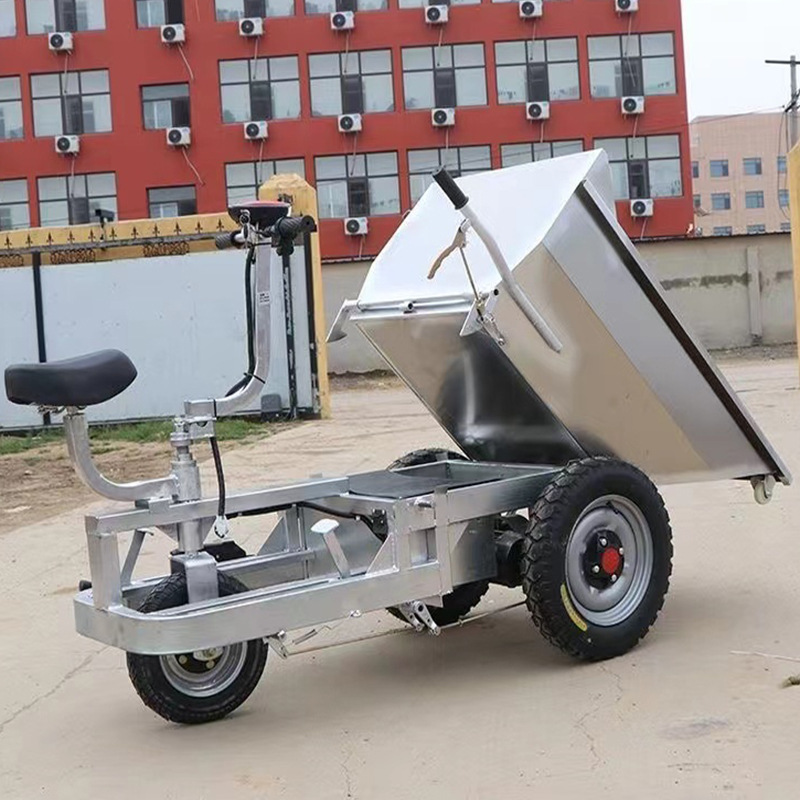 倒骑驴电动三轮车搬运车不锈钢灰斗车养殖上料车正反骑推车劳动车