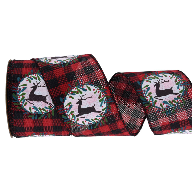 63mm Amazon transfronterizo nueva cinta de lino de Navidad impresa guirlanda de alce decoración imitación de tela de lino stock