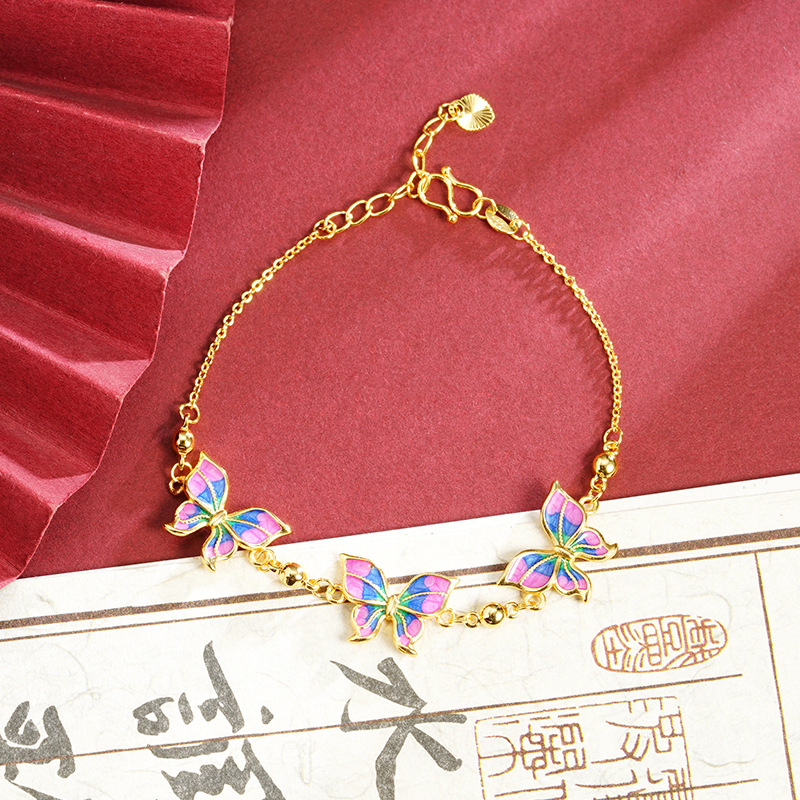 Brazalete de oro de esmalte de color esmalte de goteo de aceite mariposa de lujo ligero para mujeres joyas duraderas de alta calidad