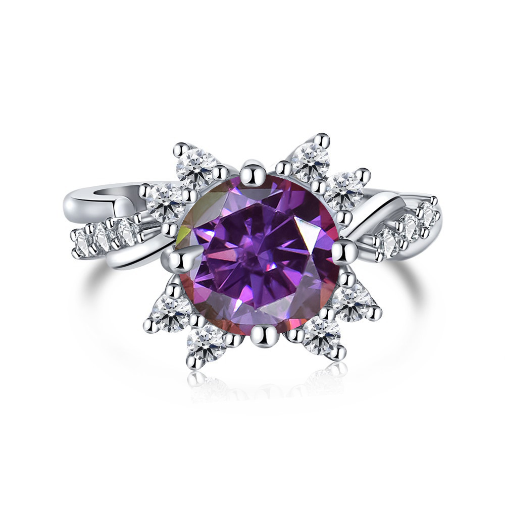 Aliexpress transfronterizo s925 anillo de plata de nieve incrustado 2 quilates anillo de piedra de mosaico de color