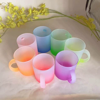 磨砂玻璃彩底杯涂层杯子印图印LOGO热转印广告杯马克杯定制马克杯