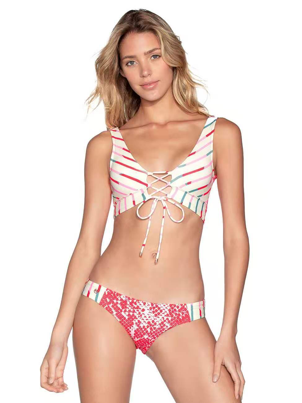 new split strapless backless printed bikini swimsuit  NSHL27994