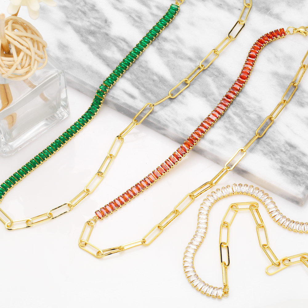 fashion copper zircon geometric splicing clavicle chain necklace wholesale