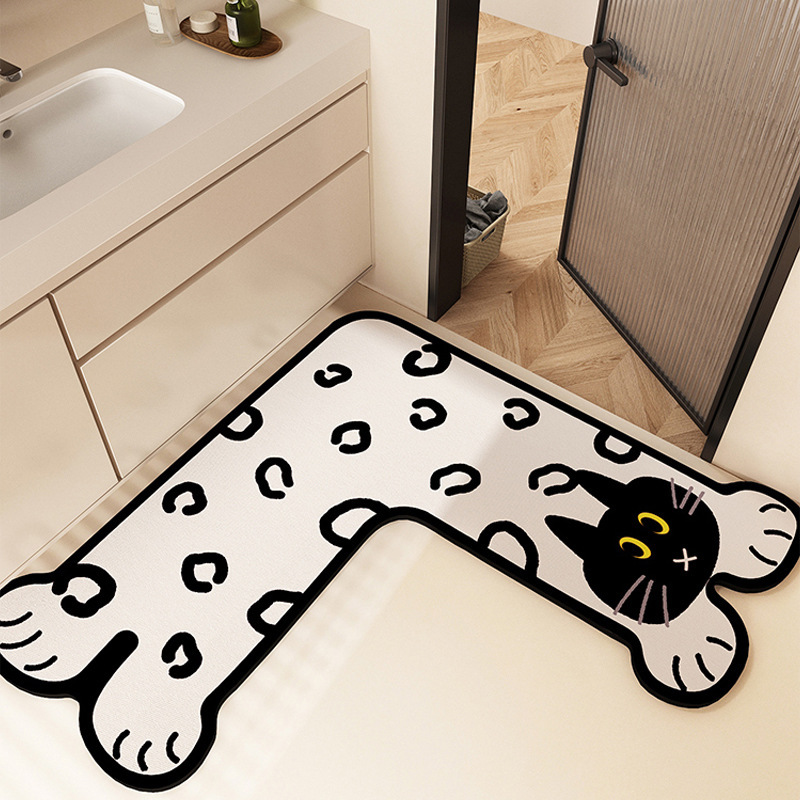 漫画かわいい子猫バスルームキッチン珪藻泥フロアマット調理テーブルコーナーL字型吸収性マット汚れ防止と防塵|undefined