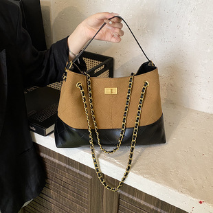 Retro Contrasting Color Large-Capacity Commuter Tote Bag 2025 Cross-Border Export New Versatile Quilted Armpit Chain Bag