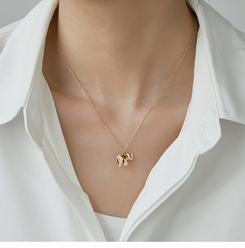 Elephant Pattern Women'S Gender Real Gold Plated Elephant 304 Stainless Steel Fashion Waterproof Non Tarnish Pendant Necklace