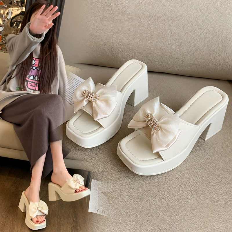 35-42 размера женская обувь большого размера на толстой подошве сандалии женские летние носки 2024 новые толстые каблуки на высоком каблуке пляжные тапочки