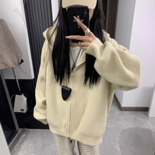 韩系连帽拉链毛衣外套女2025秋冬季新款内搭慵懒风针织开衫卫衣女